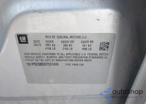 2013 Chevrolet Cruze Ltz из США, поврежденный, VIN 1G1PG5SB9D7307498